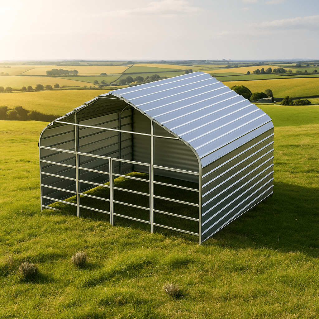 Steel Livestock Barn 13×13×10 ft – Heavy - Duty Animal Shelter with Ground Cover & Back Wall Enclosure SU131310 - with | Sold by Uncle Wiener's Wholesale