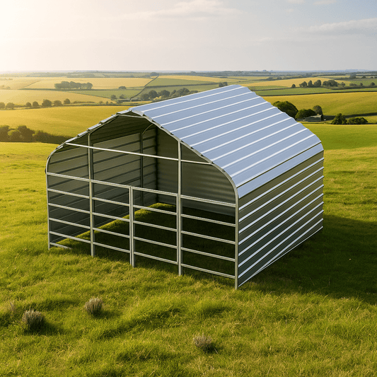 Steel Livestock Barn 13×13×10 ft – Heavy - Duty Animal Shelter with Ground Cover & Back Wall Enclosure SU131310 - with | Sold by Uncle Wiener's Wholesale