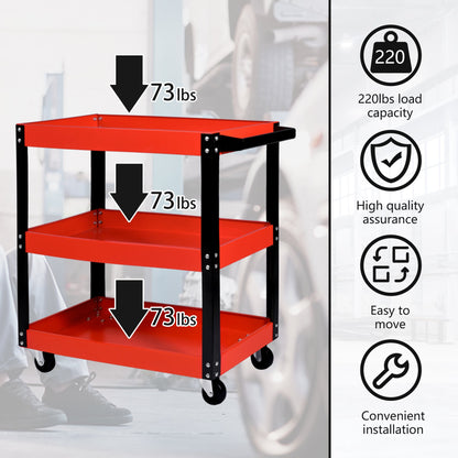 Steel Tool Trolley with Wheels – 3 - Tier Workshop Storage Cart with Side Handle, Heavy - Duty Rolling Tool Organizer AMTMC02 - with | Sold by Uncle Wiener's Wholesale