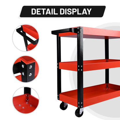 Steel Tool Trolley with Wheels – 3 - Tier Workshop Storage Cart with Side Handle, Heavy - Duty Rolling Tool Organizer AMTMC02 - with | Sold by Uncle Wiener's Wholesale