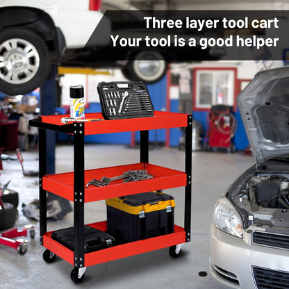 Steel Tool Trolley with Wheels – 3 - Tier Workshop Storage Cart with Side Handle, Heavy - Duty Rolling Tool Organizer AMTMC02 - with | Sold by Uncle Wiener's Wholesale