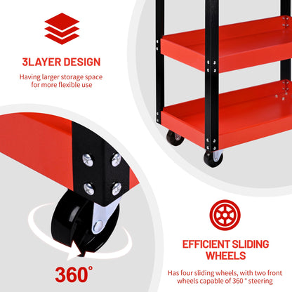 Steel Tool Trolley with Wheels – 3 - Tier Workshop Storage Cart with Side Handle, Heavy - Duty Rolling Tool Organizer AMTMC02 - with | Sold by Uncle Wiener's Wholesale