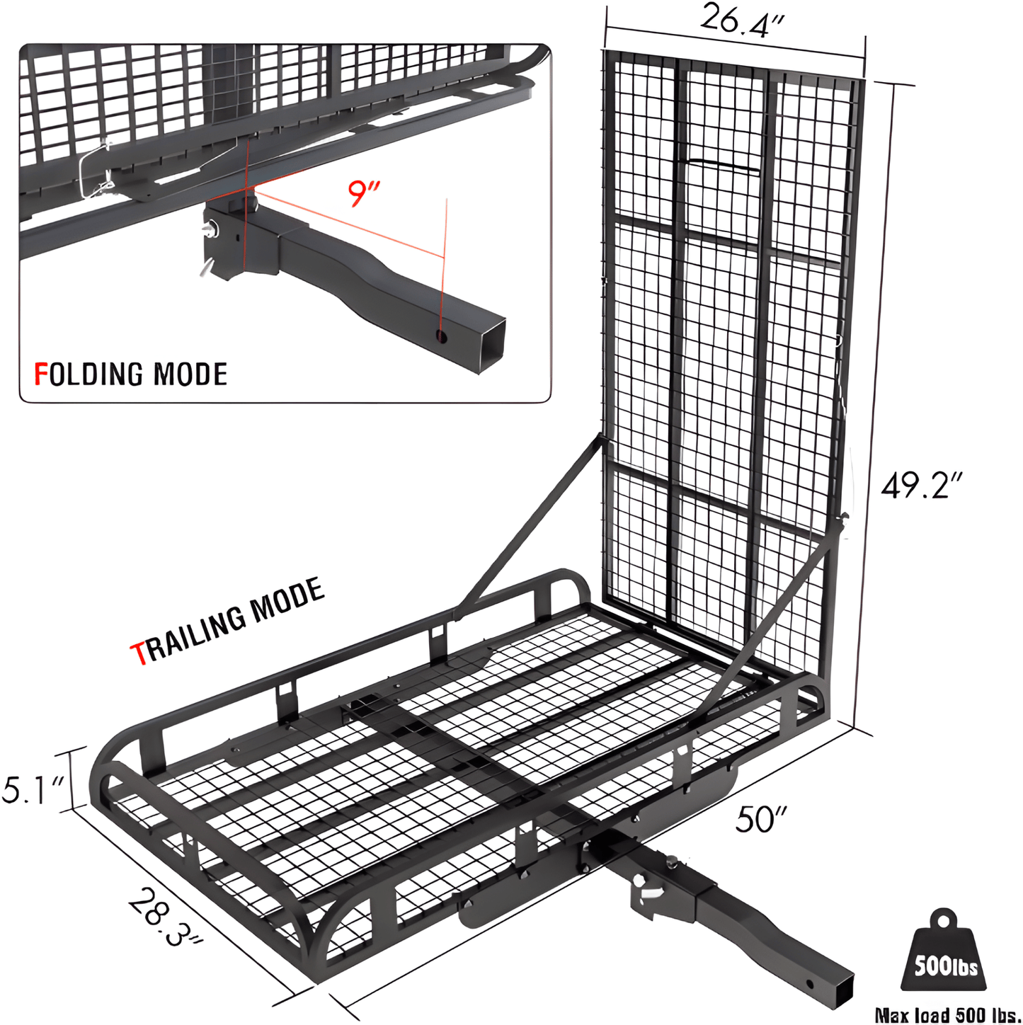 Steel Trailer Hitch Cargo Carrier with Ramp and 2” Receiver THCC500 - General Equipment with | Sold by Uncle Wiener's Wholesale