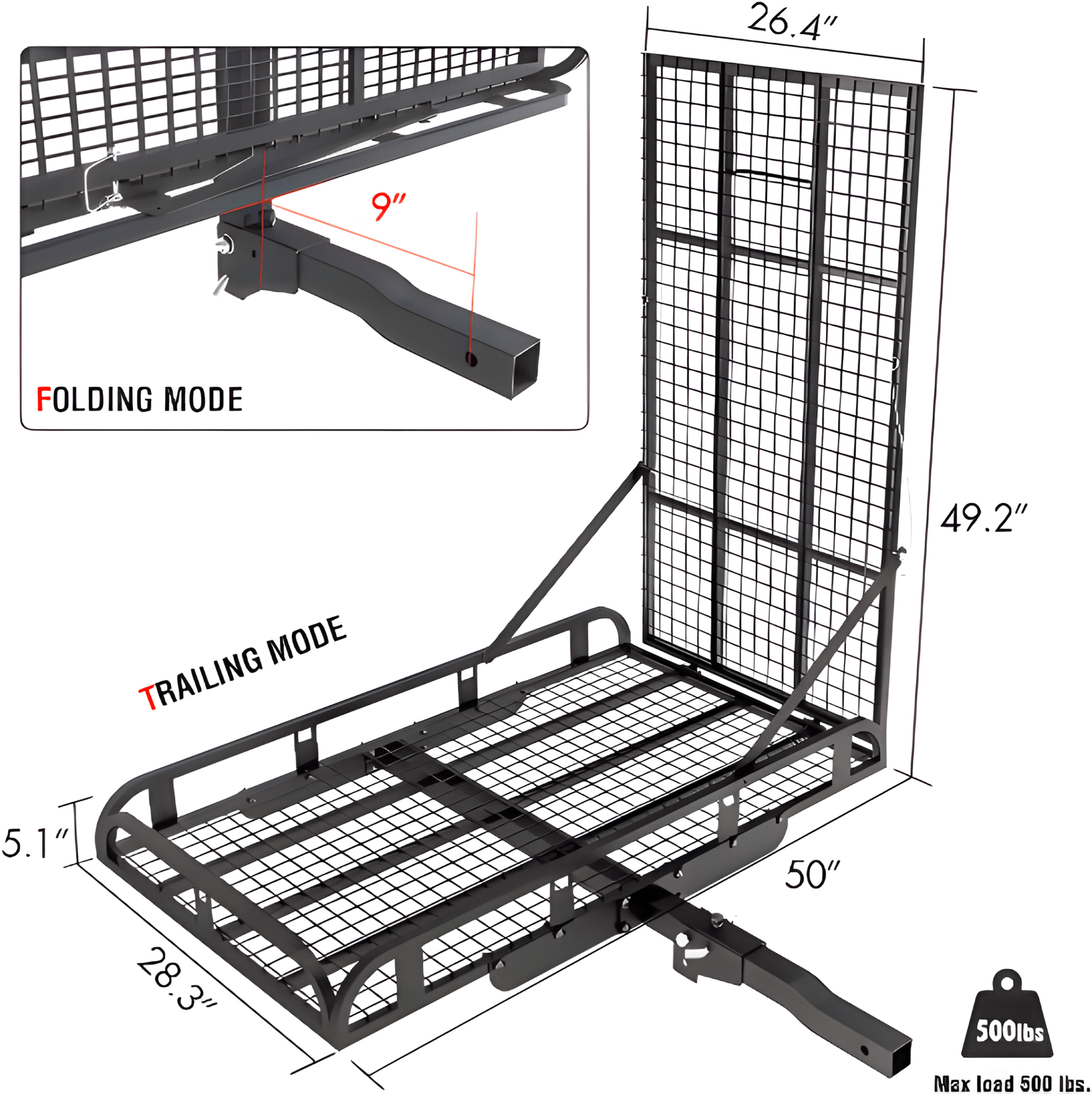 Steel Trailer Hitch Cargo Carrier with Ramp and 2” Receiver THCC500 - General Equipment with | Sold by Uncle Wiener's Wholesale