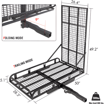 Steel Trailer Hitch Cargo Carrier with Ramp and 2” Receiver THCC500 - General Equipment with | Sold by Uncle Wiener's Wholesale