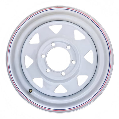 Steel Trailer Rims 12 14 15 16 Inch | 4, 5, 6 & 8 Lug White & Galvanized Trailer Wheels - with 14" x 5.5" – Spoke – 5 Lug 4.5" – White – 1865 lb | Sold by Uncle Wiener's Wholesale
