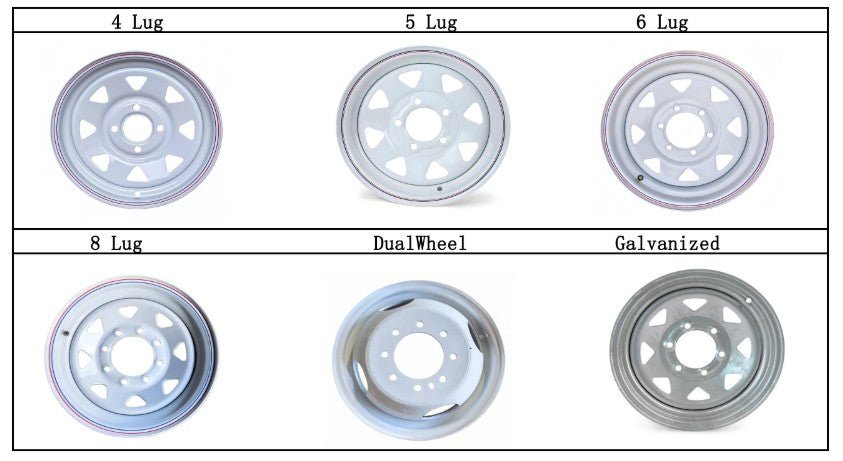 Steel Trailer Rims 12 14 15 16 Inch | 4, 5, 6 & 8 Lug White & Galvanized Trailer Wheels - with 16" x 6" – Spoke – 8 Lug 6.5" – White – 3750 lb | Sold by Uncle Wiener's Wholesale