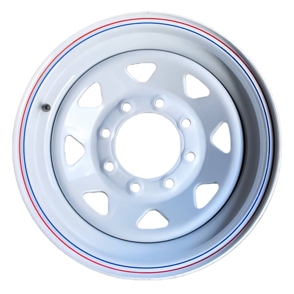 Steel Trailer Rims 12 14 15 16 Inch | 4, 5, 6 & 8 Lug White & Galvanized Trailer Wheels - with 14" x 5.5" – Spoke – 5 Lug 4.5" – White – 1865 lb | Sold by Uncle Wiener's Wholesale