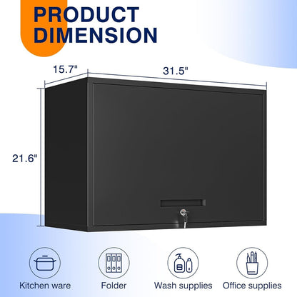 Steel Wall Cabinet 31.5″ × 15.7″ × 21.7″ Black Garage Storage Unit YCDM31 - with | Sold by Uncle Wiener's Wholesale