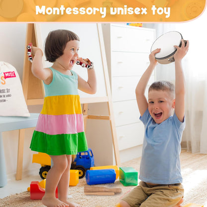 Stoie's Wooden Musical Instruments Set for Toddlers – Montessori Percussion Music Toy Kit with Drum, Tambourine, Bells & Flute - Toys with | Sold by Uncle Wiener's Wholesale