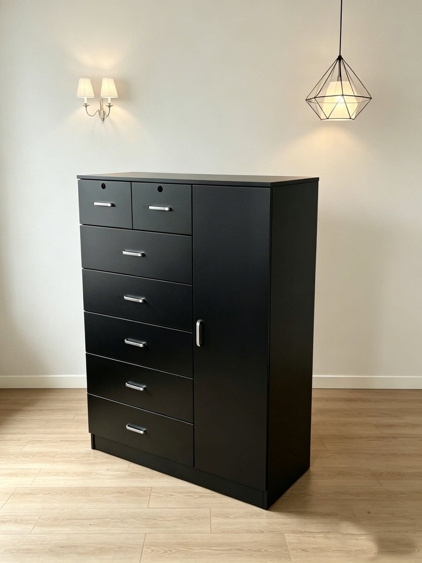 Storage Cabinet Dresser with Drawers & Door MODERN SKU 113226 - with Black | Sold by Uncle Wiener's Wholesale