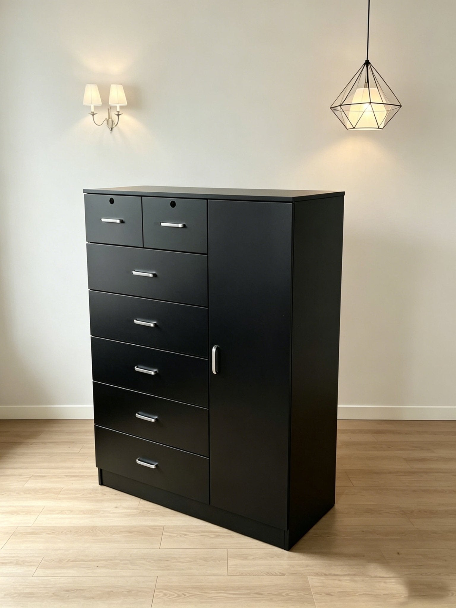 Storage Cabinet Dresser with Drawers & Door MODERN SKU 113226 - with Black | Sold by Uncle Wiener's Wholesale