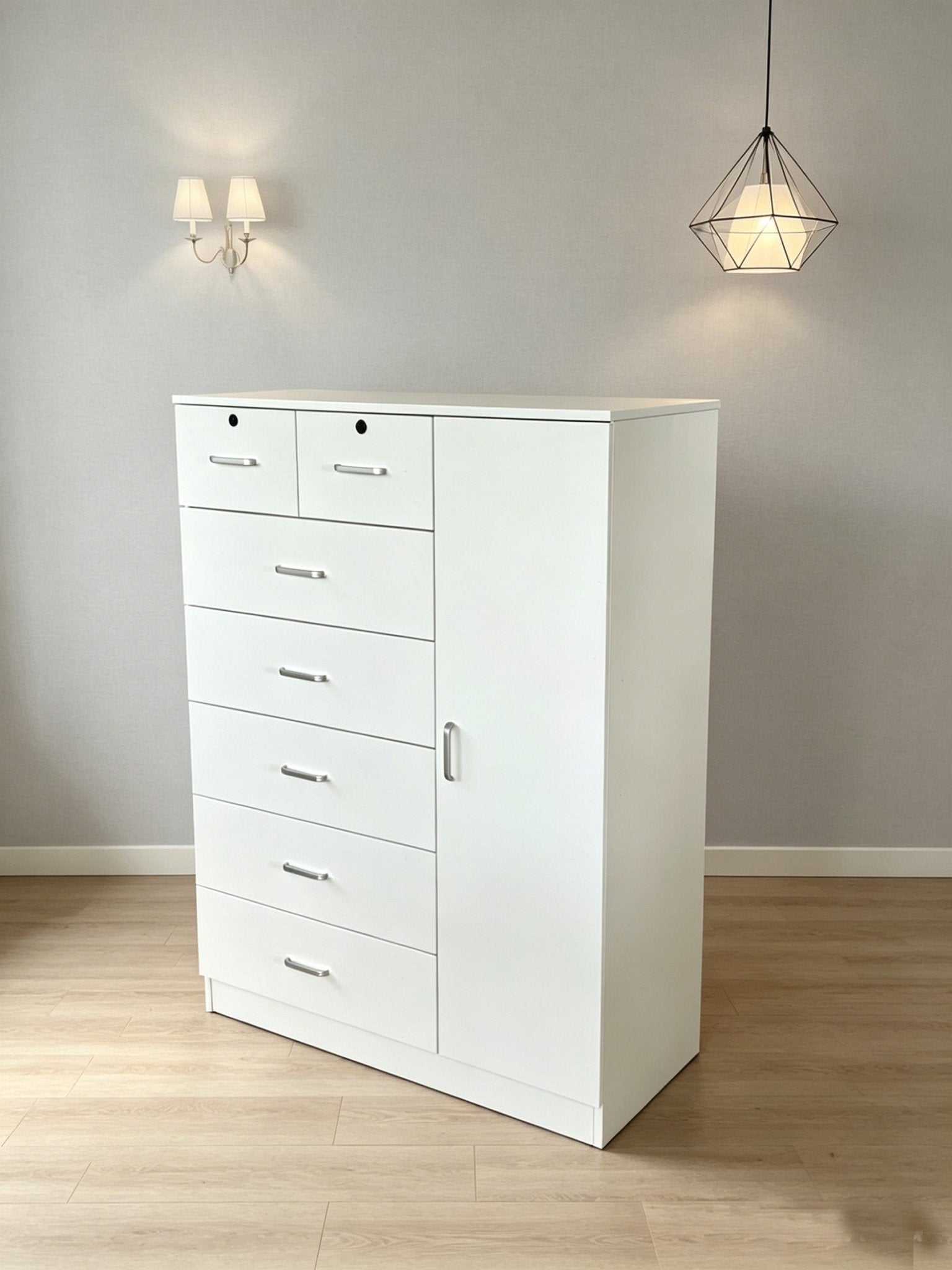 Storage Cabinet Dresser with Drawers & Door MODERN SKU 113226 - with White | Sold by Uncle Wiener's Wholesale