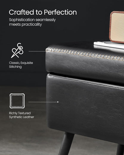 Storage Ottoman Bench with Hidden Storage, Entryway Bench, Bedroom Bench, Upholstered Seat with Safety Hinges and Steel Legs Mid Century Modern Ink Black LOM074BH03 - with | Sold by Uncle Wiener's Wholesale