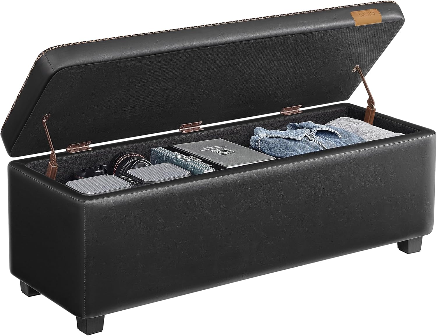 Storage Ottoman Bench with Hidden Storage, Upholstered Entryway Bench, Bedroom Storage Bench with Safety Hinges Mid Century Modern Ink Black LOM075B01 - with | Sold by Uncle Wiener's Wholesale