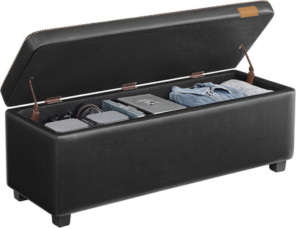 Storage Ottoman Bench with Hidden Storage, Upholstered Entryway Bench, Bedroom Storage Bench with Safety Hinges Mid Century Modern Ink Black LOM075B01 - with | Sold by Uncle Wiener's Wholesale