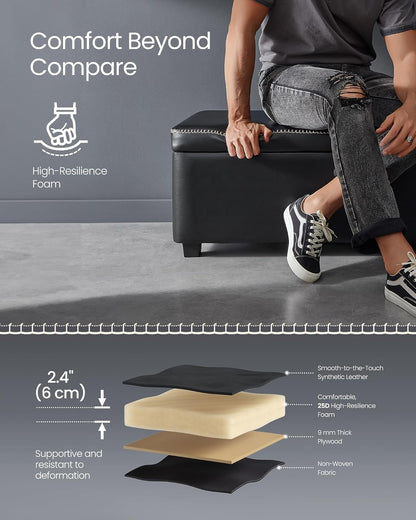 Storage Ottoman Bench with Hidden Storage, Upholstered Entryway Bench, Bedroom Storage Bench with Safety Hinges Mid Century Modern Ink Black LOM075B01 - with | Sold by Uncle Wiener's Wholesale