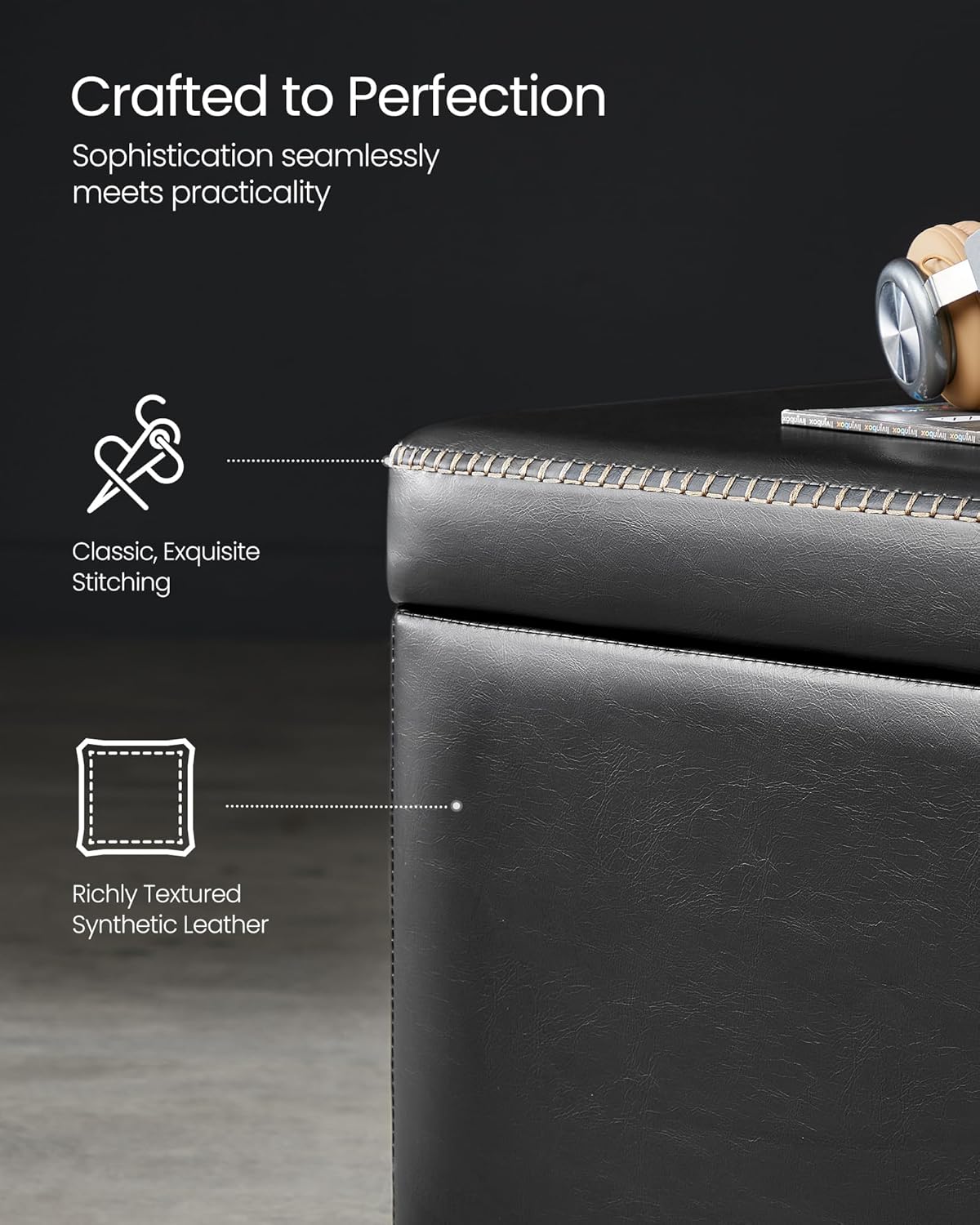 Storage Ottoman Bench with Hidden Storage, Upholstered Entryway Bench, Bedroom Storage Bench with Safety Hinges Mid Century Modern Ink Black LOM075B01 - with | Sold by Uncle Wiener's Wholesale