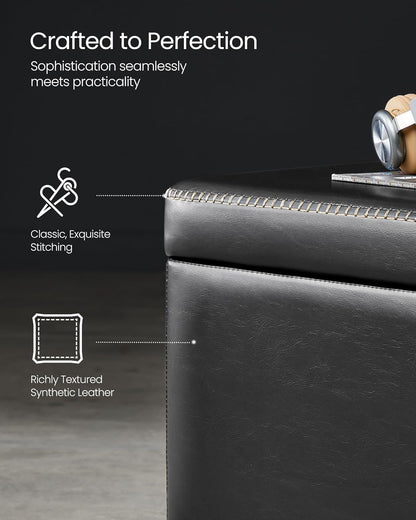 Storage Ottoman Bench with Hidden Storage, Upholstered Entryway Bench, Bedroom Storage Bench with Safety Hinges Mid Century Modern Ink Black LOM075B01 - with | Sold by Uncle Wiener's Wholesale