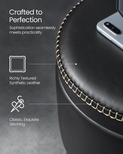 Storage Ottoman Stool with Hidden Storage, Round Vanity Chair, Foot Rest and Side Table with Synthetic Leather Seat Ink Black LOM005B01 - with | Sold by Uncle Wiener's Wholesale