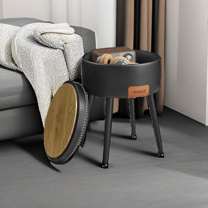 Storage Ottoman Stool with Hidden Storage, Round Vanity Chair, Foot Rest and Side Table with Synthetic Leather Seat Ink Black LOM005B01 - with | Sold by Uncle Wiener's Wholesale