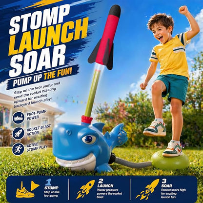 STSAIL 4-in-1 Shark Water Sprinkler Toy Set for Kids – T-Ball Splash Game, 360° Sprinkler, Water Ball Game & Stomp Rocket Launcher - Toys with | Sold by Uncle Wiener's Wholesale