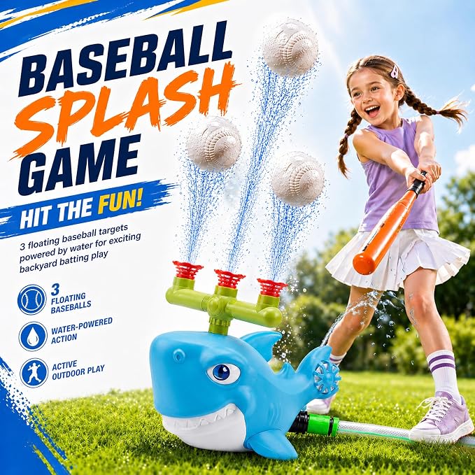 STSAIL 4-in-1 Shark Water Sprinkler Toy Set for Kids – T-Ball Splash Game, 360° Sprinkler, Water Ball Game & Stomp Rocket Launcher - Toys with | Sold by Uncle Wiener's Wholesale