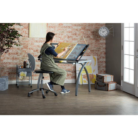 Studio Designs Futura Collection 38 in. W Silver/Blue Glass Metal and Glass Craft Table with Storage and Angle Adjustable Top - with Silver / Blue Glass | Sold by Uncle Wiener's Wholesale