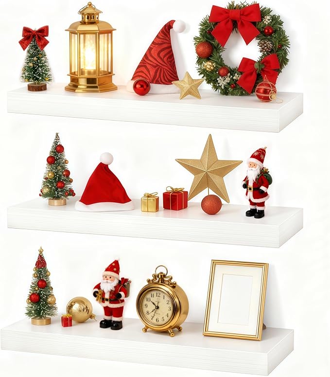 STYLISHT Floating Shelves Set of 3 – Wall Mounted Minimalist Storage Shelves with Invisible Brackets - Home decor with | Sold by Uncle Wiener's Wholesale