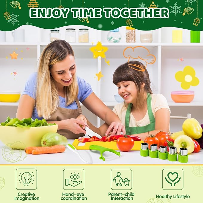 Suhctuptx 28-Piece Kids Knife Set – Montessori Toddler Kitchen Tools with Cutting Boards, Crinkle Cutter & Safe Cooking Knives - Toys with | Sold by Uncle Wiener's Wholesale