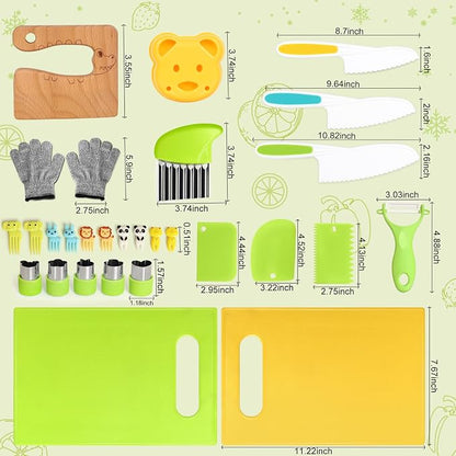 Suhctuptx 28-Piece Kids Knife Set – Montessori Toddler Kitchen Tools with Cutting Boards, Crinkle Cutter & Safe Cooking Knives - Toys with | Sold by Uncle Wiener's Wholesale