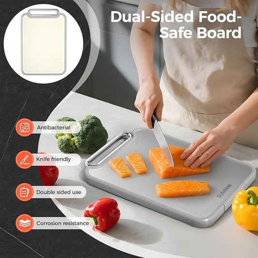 Sumzzz 2-in-1 Stainless Steel Cutting Board – Double-Sided Food-Grade Steel & PP Chopping Board with Handle, Dishwasher Safe - Kitchen Appliances with | Sold by Uncle Wiener's Wholesale