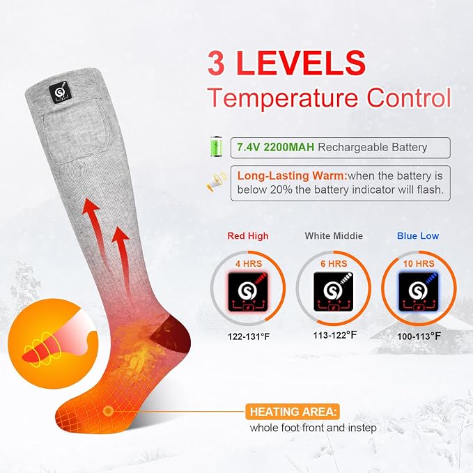 Sun Will Electric Heated Socks – Rechargeable 7.4V Battery Foot Warmers with 3 Heat Settings - Electronics with | Sold by Uncle Wiener's Wholesale