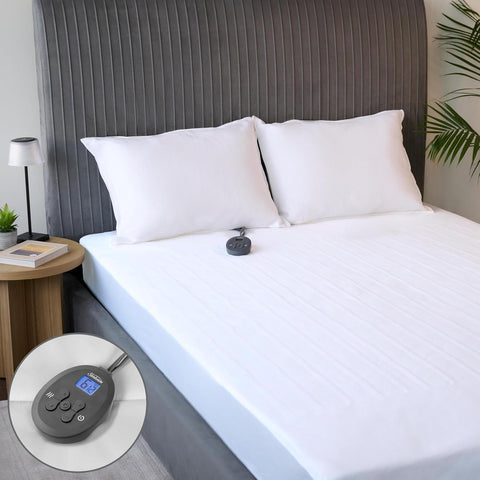 Sunbeam Electric Restful Heated Mattress Pad, 12 Heat Settings, 12 - Hour Selectable Auto Shut - Off, Fast Heating, Warming Bed, Soft Cozy Fabric, Full, 54" x 75" - with White | Sold by Uncle Wiener's Wholesale