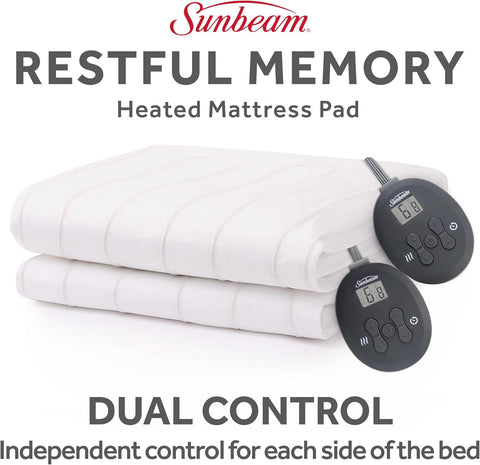 Sunbeam Electric Restful Heated Mattress Pad, 12 Heat Settings, 12 - Hour Selectable Auto Shut - Off, Fast Heating, Warming Bed, Soft Cozy Fabric, Queen, 60" x 80" - with White | Sold by Uncle Wiener's Wholesale