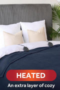 Sunbeam Royal Ultra Fleece Heated Electric Blanket Queen Size, 90" x 84", 12 Heat Settings, 12 - Hour Selectable Auto Shut - Off, Fast Heating, Machine Washable, Warm and Cozy, Indigo - with Indigo | Sold by Uncle Wiener's Wholesale