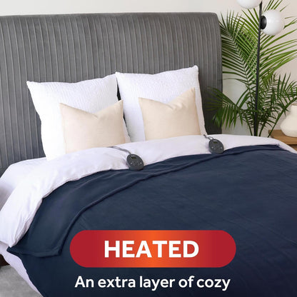Sunbeam Royal Ultra Fleece Heated Electric Blanket Queen Size, 90" x 84", 12 Heat Settings, 12 - Hour Selectable Auto Shut - Off, Fast Heating, Machine Washable, Warm and Cozy, Indigo - with Indigo | Sold by Uncle Wiener's Wholesale