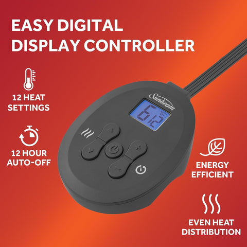 Sunbeam Royal Ultra Fleece Heated Electric Blanket Queen Size, 90" x 84", 12 Heat Settings, 12 - Hour Selectable Auto Shut - Off, Fast Heating, Machine Washable, Warm and Cozy, Indigo - with Indigo | Sold by Uncle Wiener's Wholesale