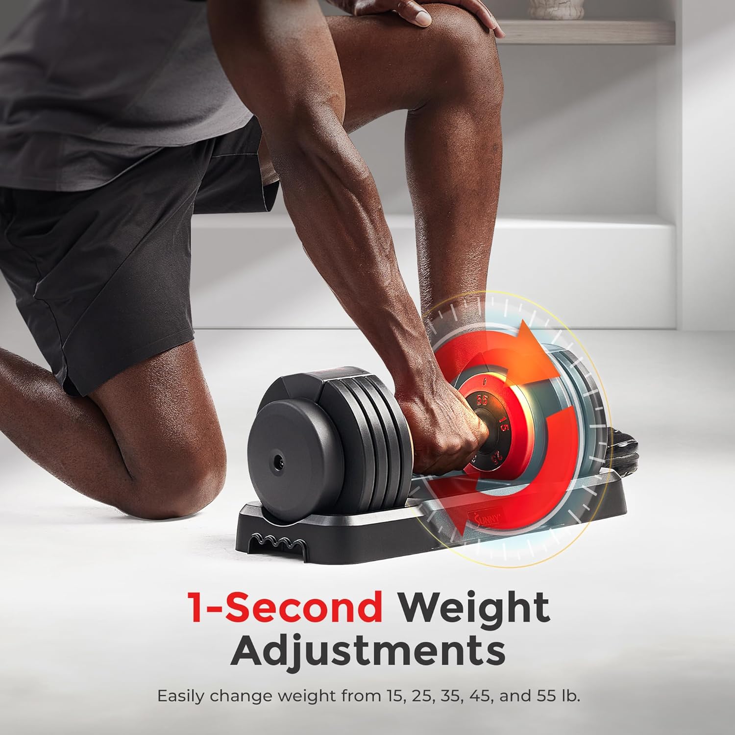 Sunny Health & Fitness Elite Adjustable Dumbbell, Space Saver, Strength Training, Anti - Slip Steel Handle, Home Gym Fitness - with One Size | Sold by Uncle Wiener's Wholesale
