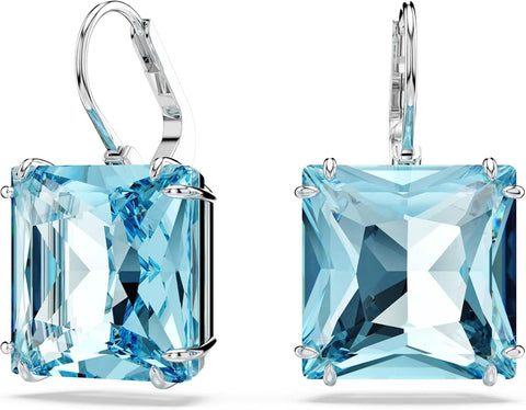Swarovski Millenia Earrings, Square cut crystal, Blue, Rhodium plated - with | Sold by Uncle Wiener's Wholesale