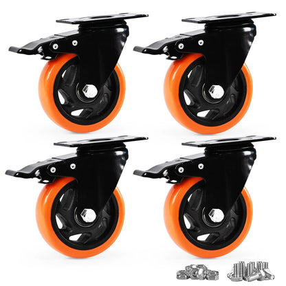 Swivel Caster Wheels with Brakes – 3" or 4" Heavy - Duty Plate Mount Casters – 4 Pack (Multiple Options) - with 3" × 1" | Sold by Uncle Wiener's Wholesale