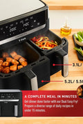 T - fal Dual Easy Fry XL Air Fryer 7 - in - 1, with 2 Baskets, 8.7 Qt total, Dual Air fryer, Air Fry, Extra Crisp, Roast, Bake, Reheat, Dehydrate, Sync Mode, Dishwasher Safe Baskets, Black & Metal, scratches on the top, good condition - with | Sold by Uncle Wiener's Wholesale