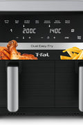 T - fal Dual Easy Fry XL Air Fryer 7 - in - 1, with 2 Baskets, 8.7 Qt total, Dual Air fryer, Air Fry, Extra Crisp, Roast, Bake, Reheat, Dehydrate, Sync Mode, Dishwasher Safe Baskets, Black & Metal, scratches on the top, good condition - with | Sold by Uncle Wiener's Wholesale