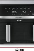 T - fal Dual Easy Fry XL Air Fryer 7 - in - 1, with 2 Baskets, 8.7 Qt total, Dual Air fryer, Air Fry, Extra Crisp, Roast, Bake, Reheat, Dehydrate, Sync Mode, Dishwasher Safe Baskets, Black & Metal, scratches on the top, good condition - with | Sold by Uncle Wiener's Wholesale