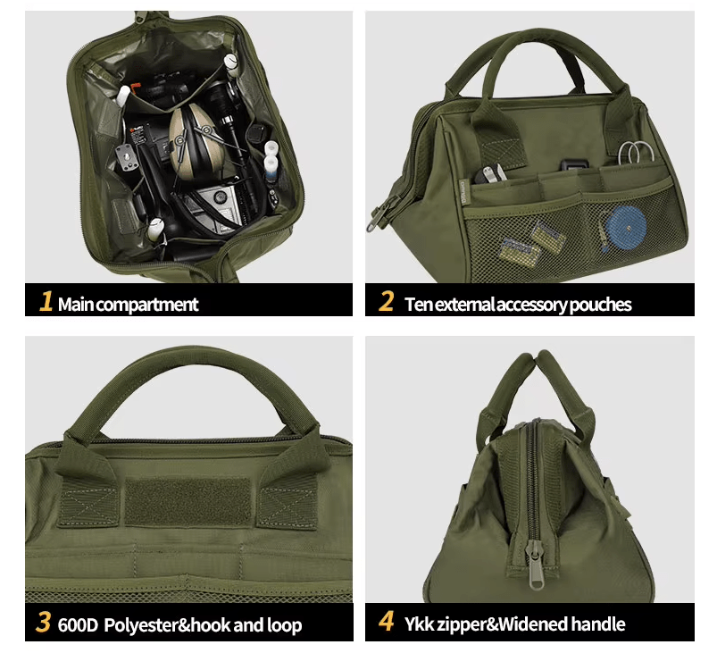 Tactical Ammo & Tool Storage Bag 12″ Heavy Duty 600D Utility Organizer Black Tan Green ATB17301 - with Army Green | Sold by Uncle Wiener's Wholesale