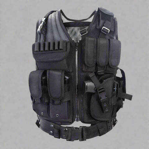 Tactical CS Field Vest – Front view with pouches

MOLLE Combat Vest – Side view with holster

Adjustable Tactical Vest – Laid flat

Camouflage Vest for Outdoor Use – Field-ready look

VT1063 Tactical Vest – Black and Camo color variants