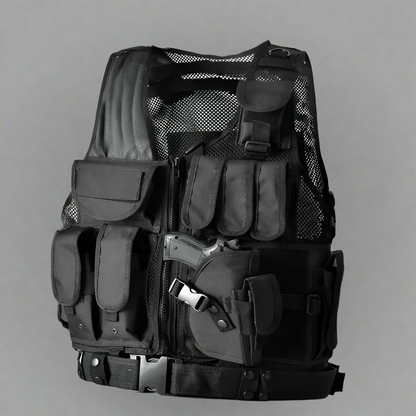 Tactical CS Field Vest – Front view with pouches

MOLLE Combat Vest – Side view with holster

Adjustable Tactical Vest – Laid flat

Camouflage Vest for Outdoor Use – Field-ready look

VT1063 Tactical Vest – Black and Camo color variants