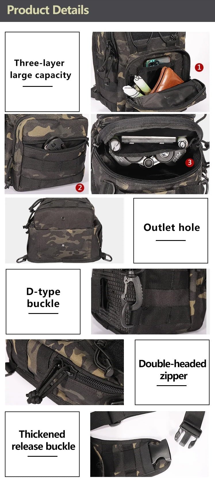 Tactical Daypack – Compact Military Backpack A88060 Series | MOLLE EDC Pack (Woodland Camo A88060WC / Black Typhoon A88060BTP / Black A88060BLK) - with Black Typhoon | Sold by Uncle Wiener's Wholesale