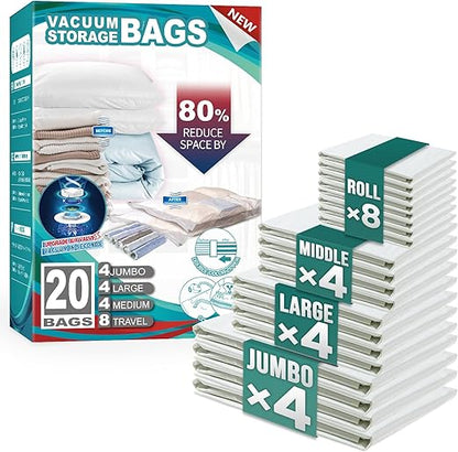 TAILI 20 Pack Vacuum Storage Bags Space Saver Bags for Clothes Comforters and Bedding - with | Sold by Uncle Wiener's Wholesale
