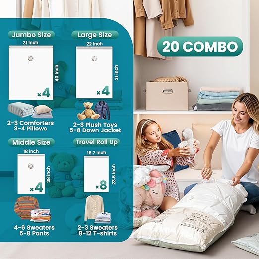 TAILI 20 Pack Vacuum Storage Bags Space Saver Bags for Clothes Comforters and Bedding - with | Sold by Uncle Wiener's Wholesale